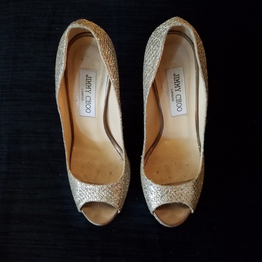 JIMMY CHOO Champagne Glitter "Luna" Heels...RARE! - Picture 4 of 11